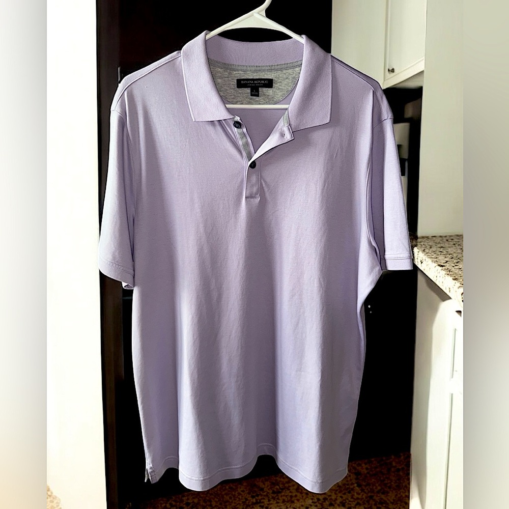 Banana Republic Luxury Touch Polo Men’s Large Lavender Soft Casual Short Sleeve